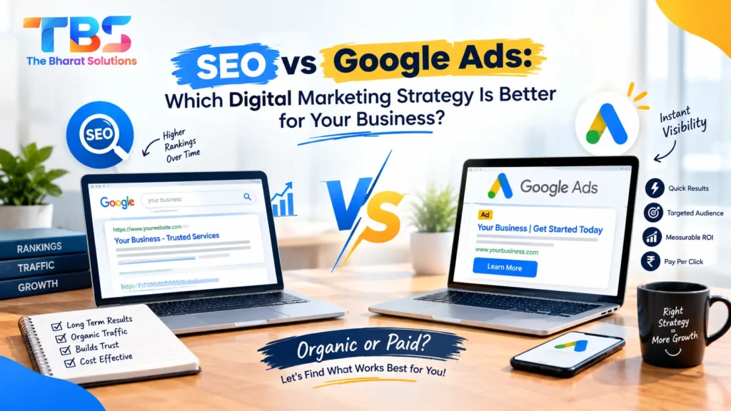 SEO vs Google Ads comparison for business digital marketing strategy
